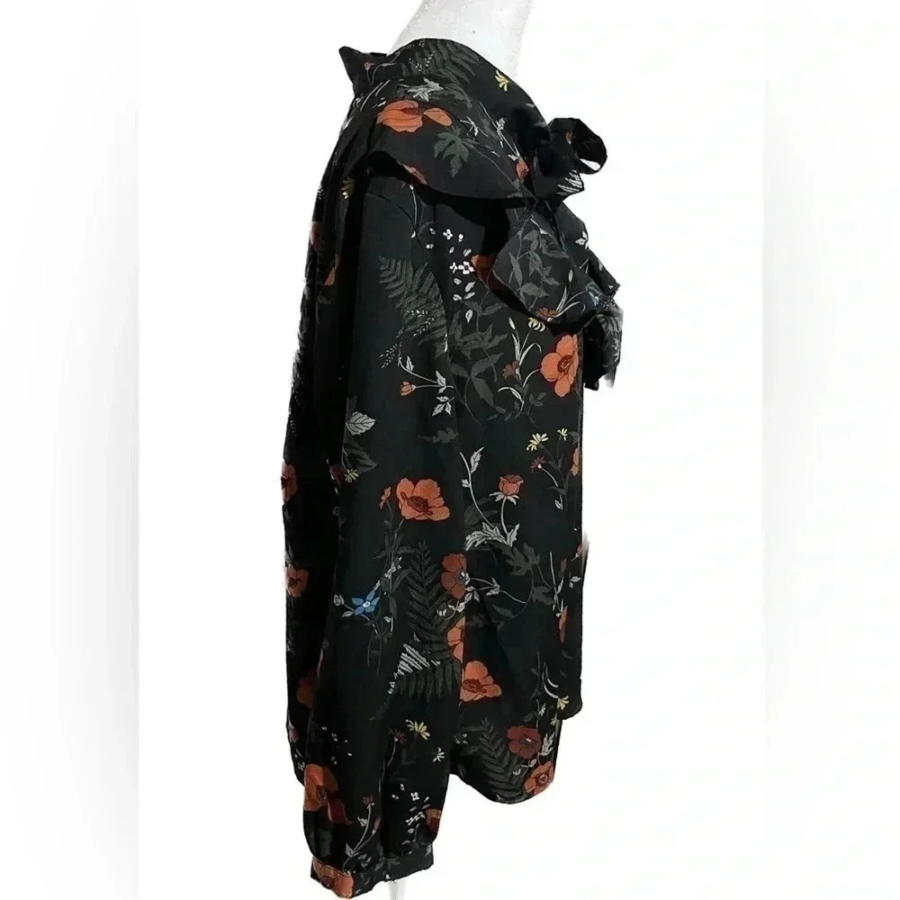 L.N.V black floral long sleeve top medium - Picture 4 of 10